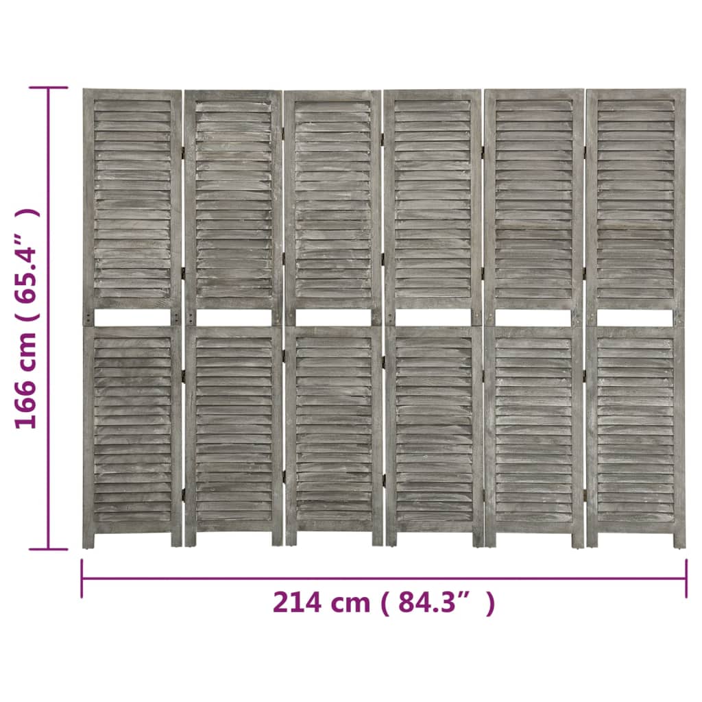 Sobna pregrada sa 6 panela siva 214 x 166 cm od masivnog drva