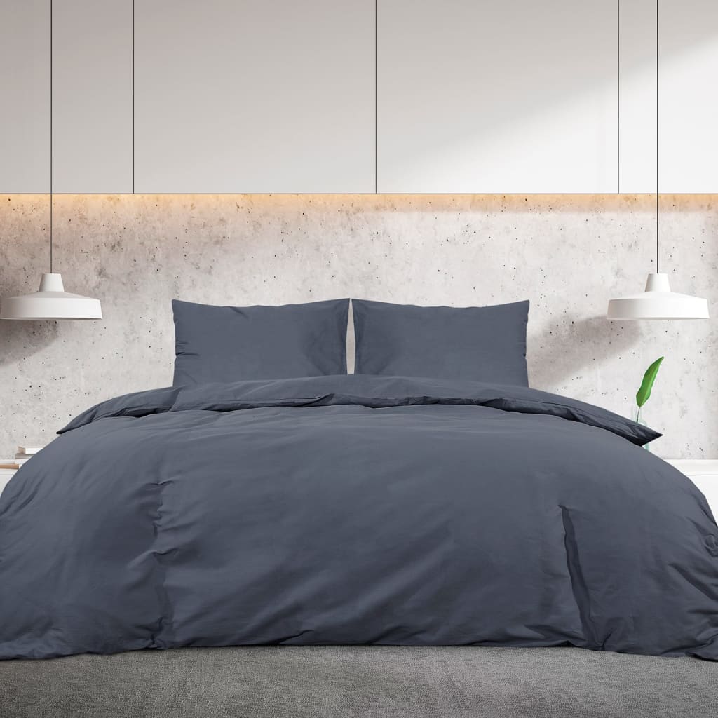 Set posteljine za poplun antracit 240x220 cm pamučni