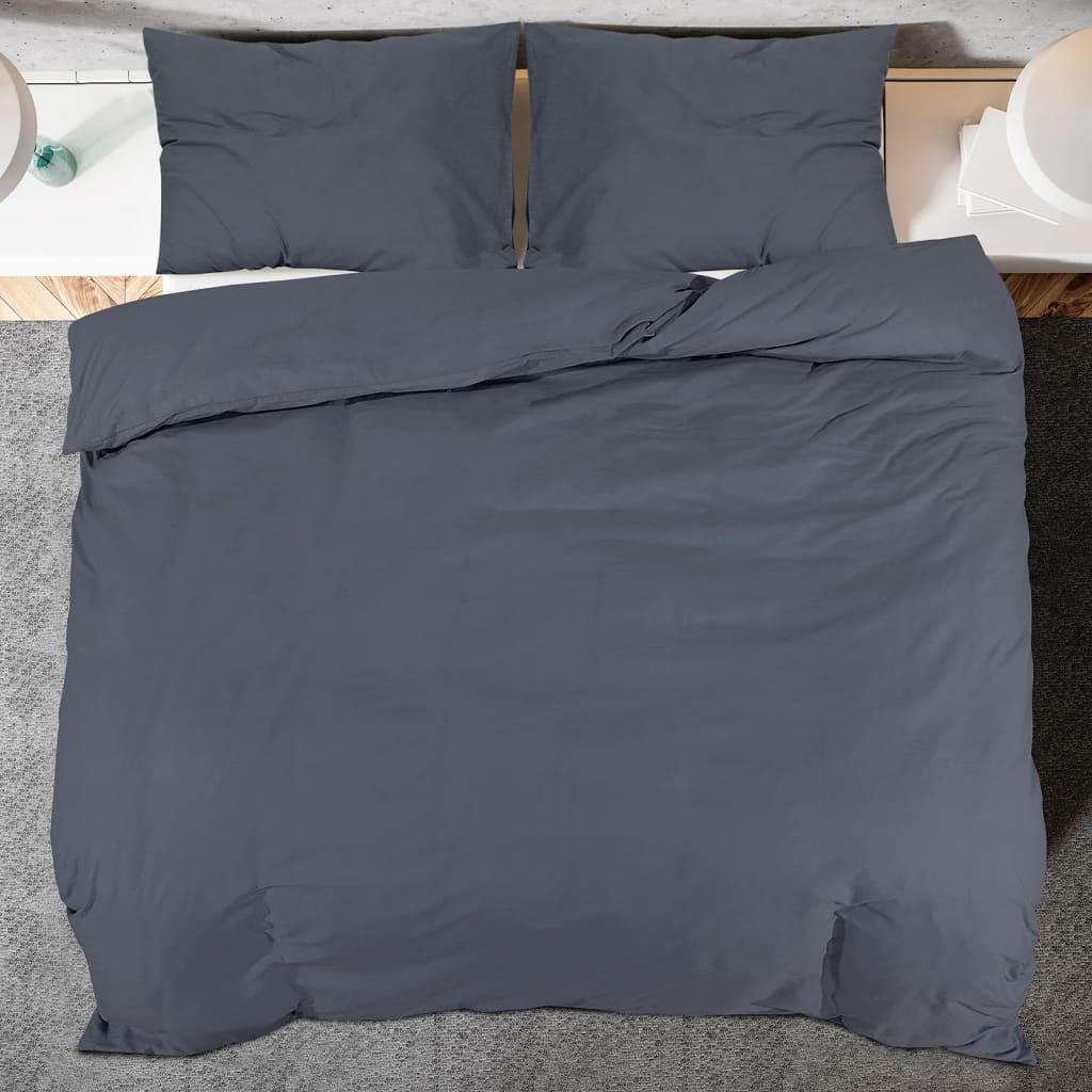 Set posteljine za poplun antracit 220 x 240 cm pamučni