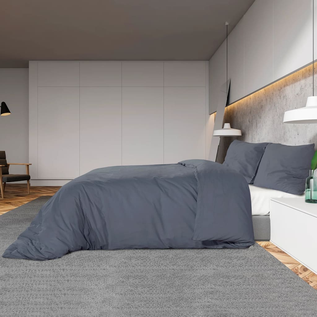 Set posteljine za poplun antracit 200 x 220 cm pamučni