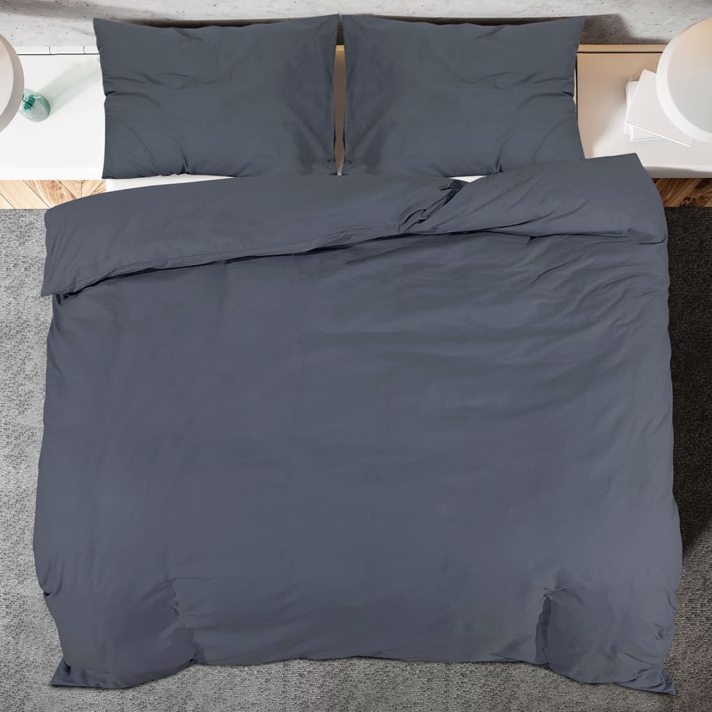 Set posteljine za poplun antracit 200 x 220 cm pamučni