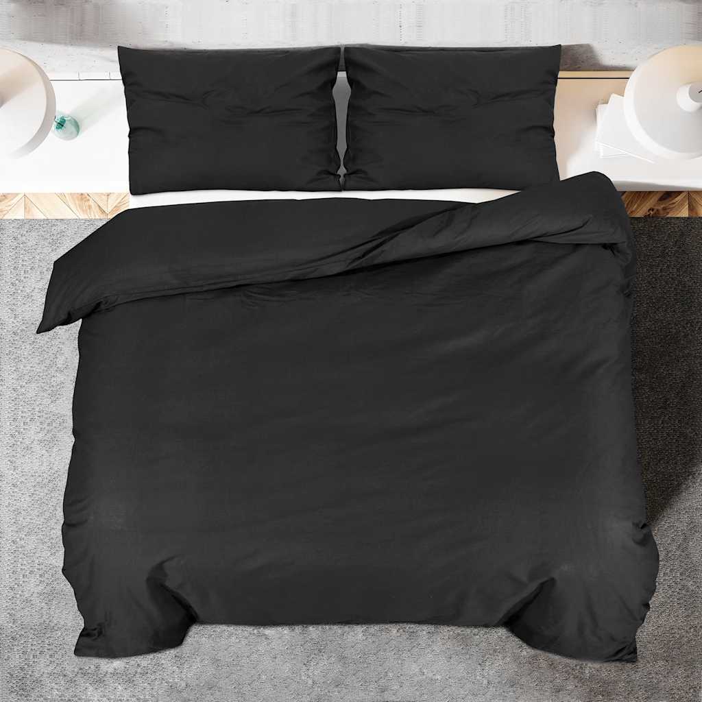 Set posteljine za poplun crni 135 x 200 cm pamučni