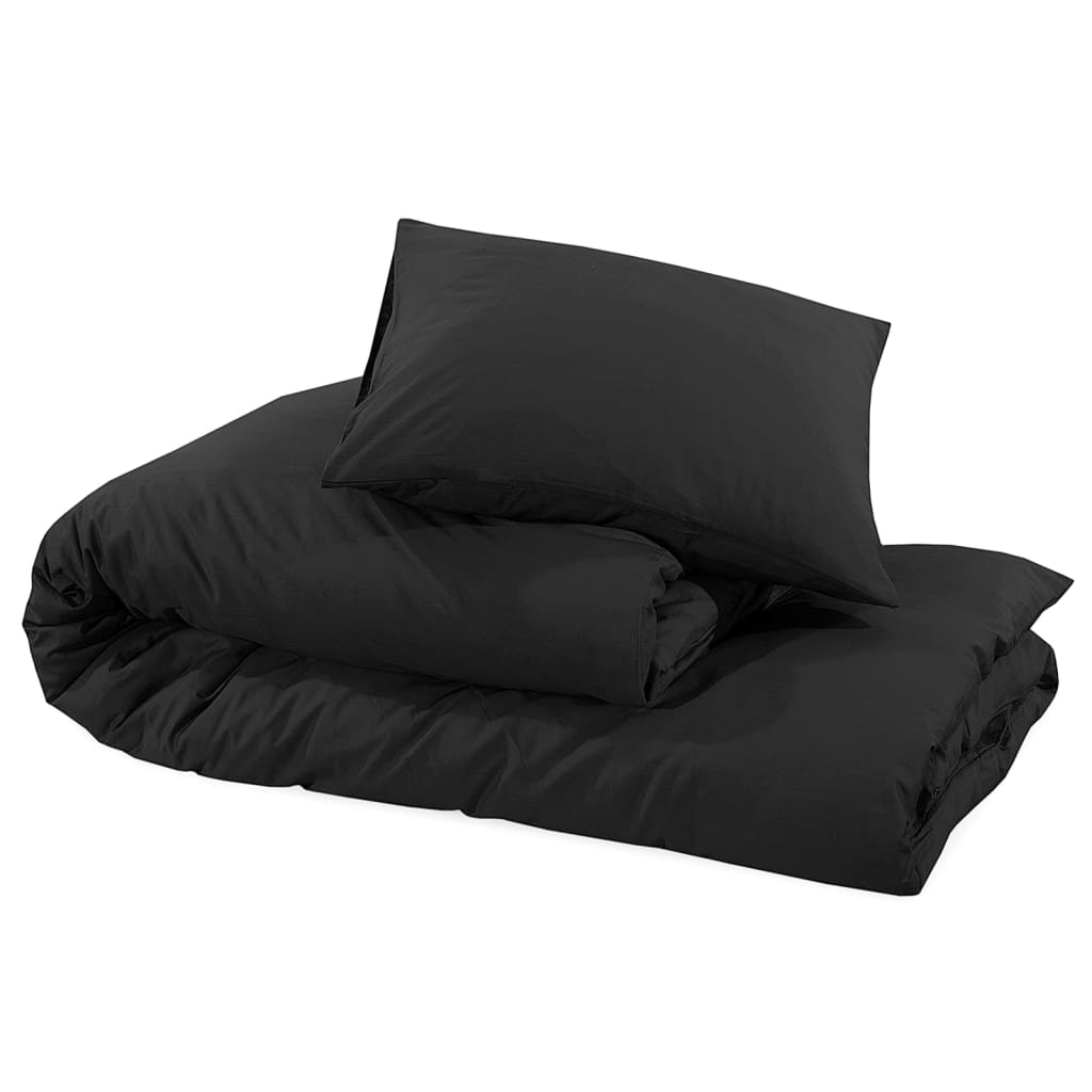 Set posteljine za poplun crni 135 x 200 cm pamučni