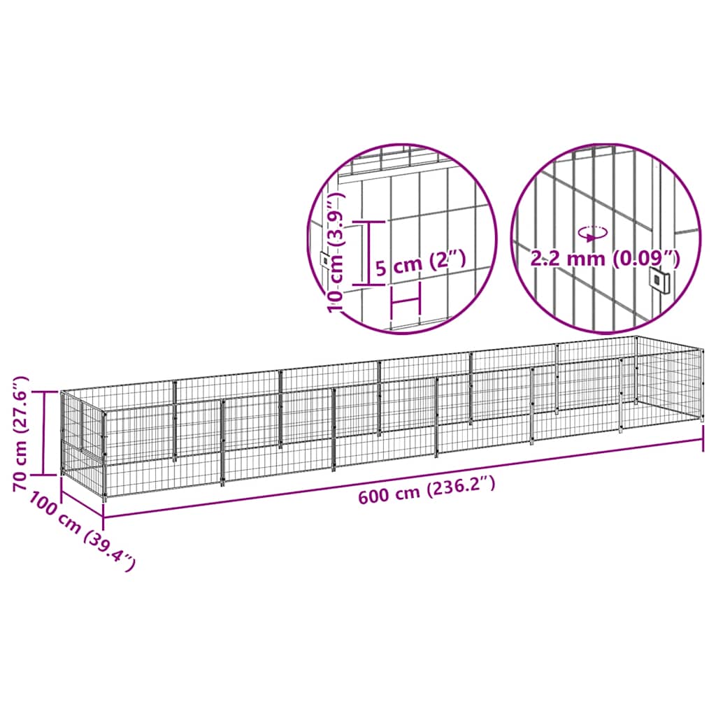 Kavez za pse crni 6 m² čelični
