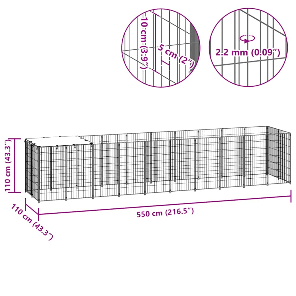 Kavez za pse crni 6,05 m² čelični