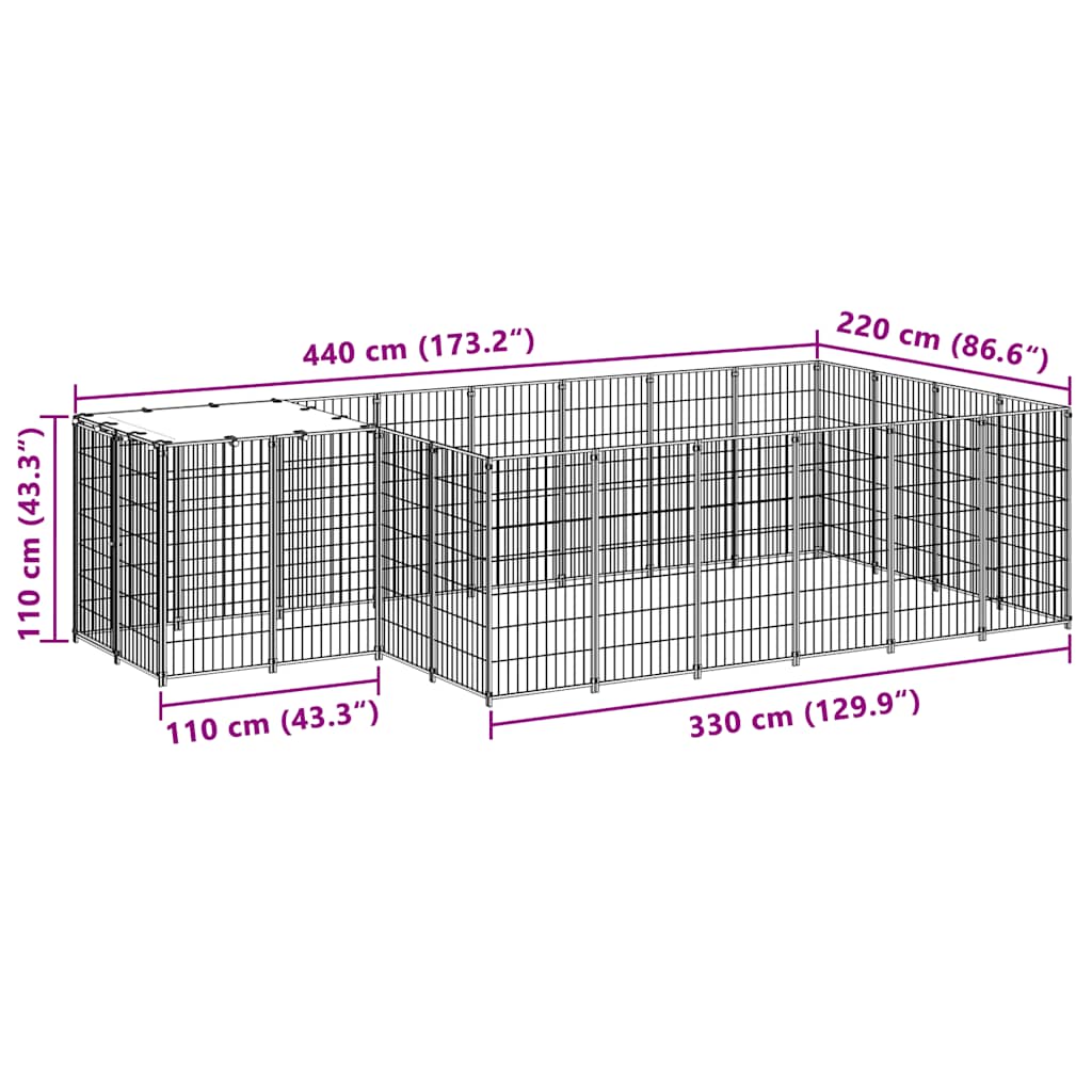 Kavez za pse crni 8,47 m² čelični
