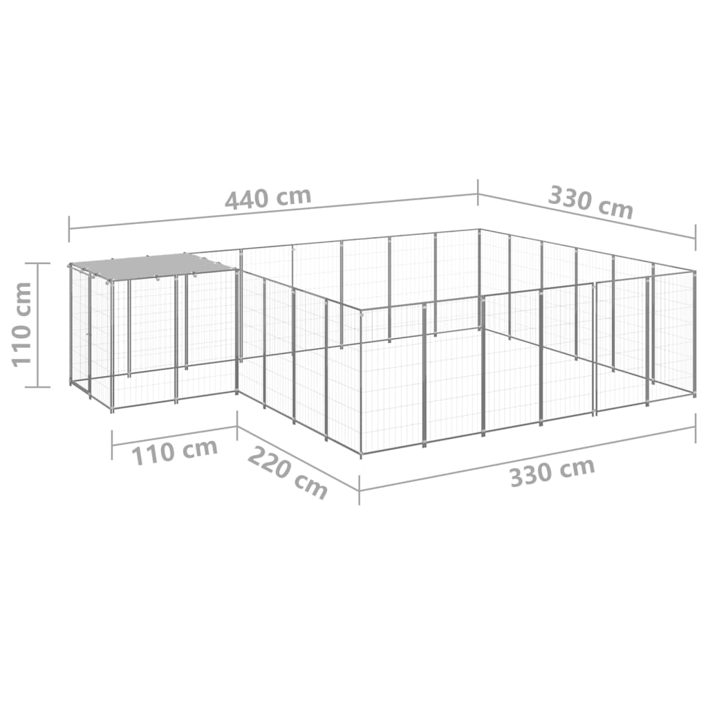 Kavez za pse srebrni 12,1 m² čelični