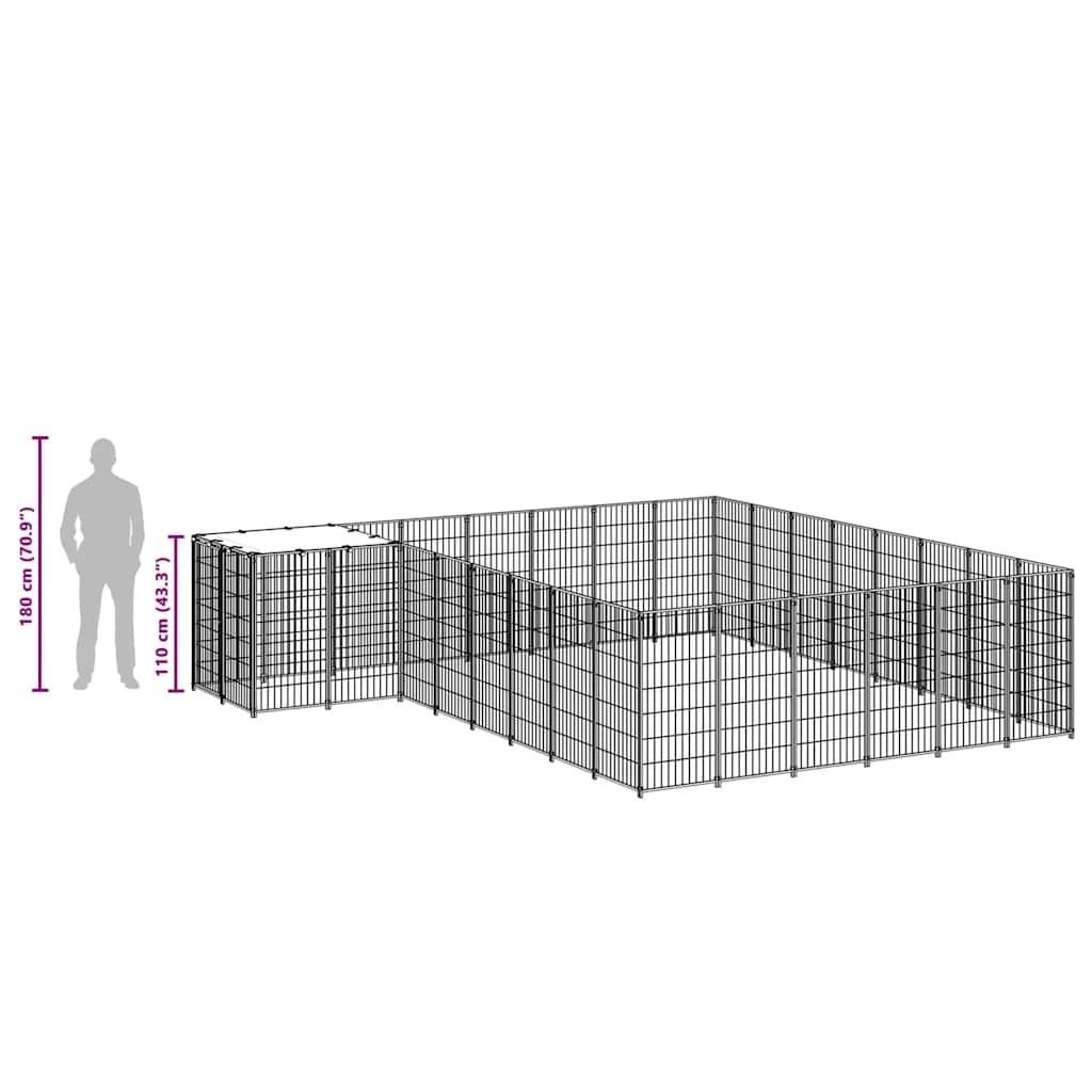 Kavez za pse crni 15,73 m² čelični