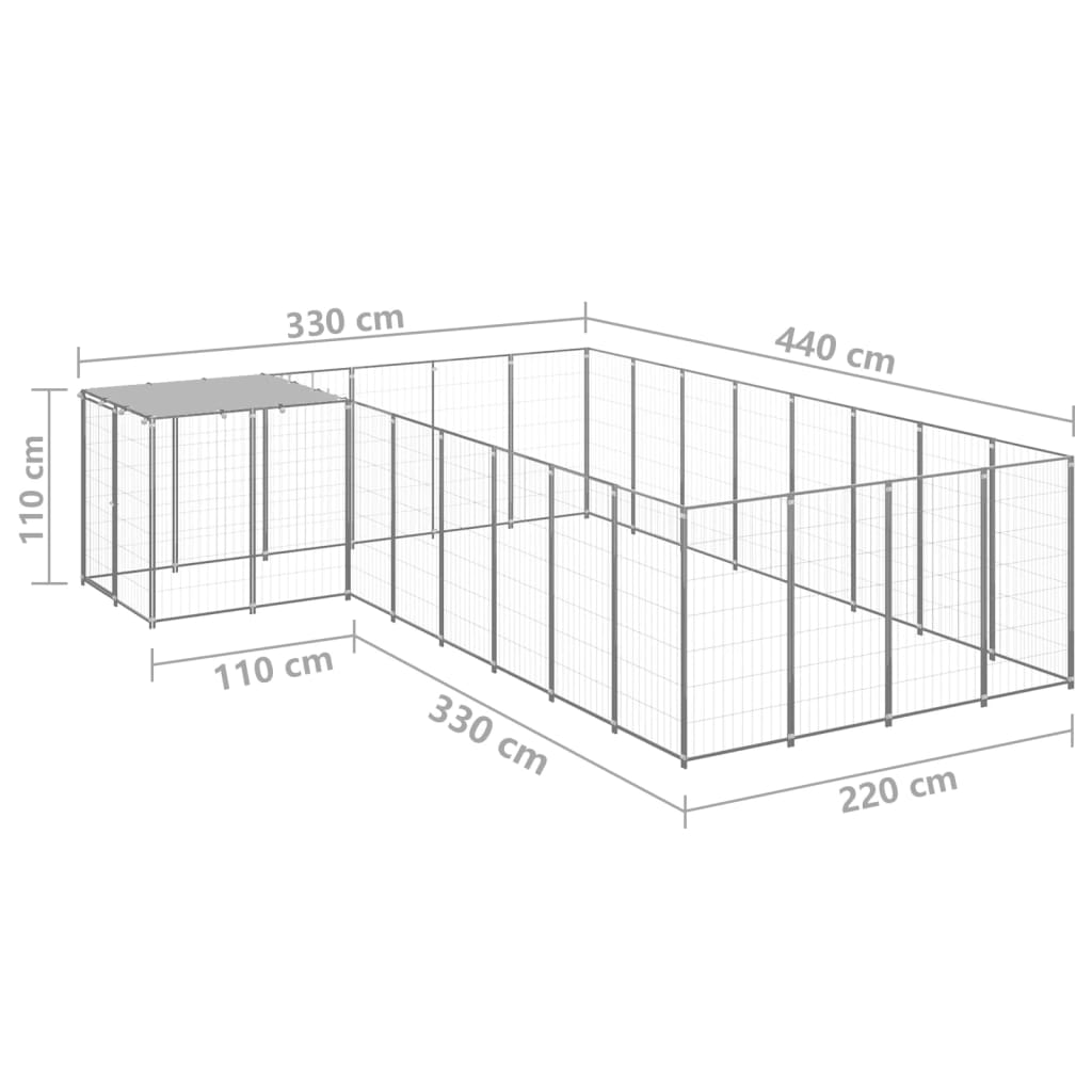 Kavez za pse srebrni 10,89 m² čelični