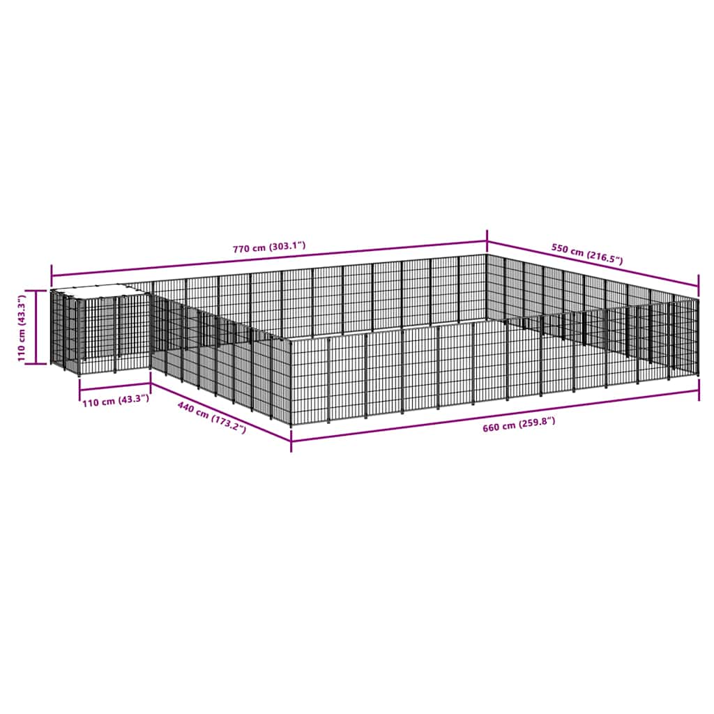 Kavez za pse crni 37,51 m² čelični