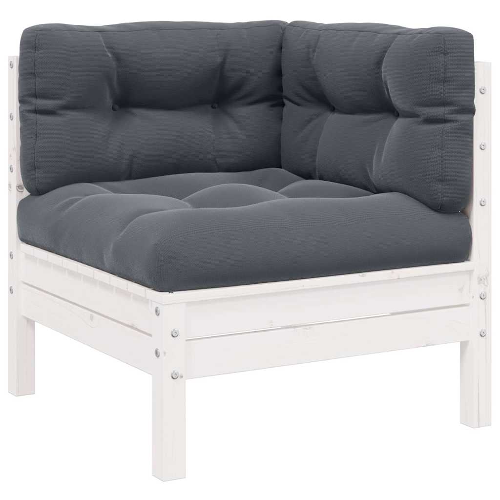 Kutna vrtna sofa s jastucima bijela od masivne borovine