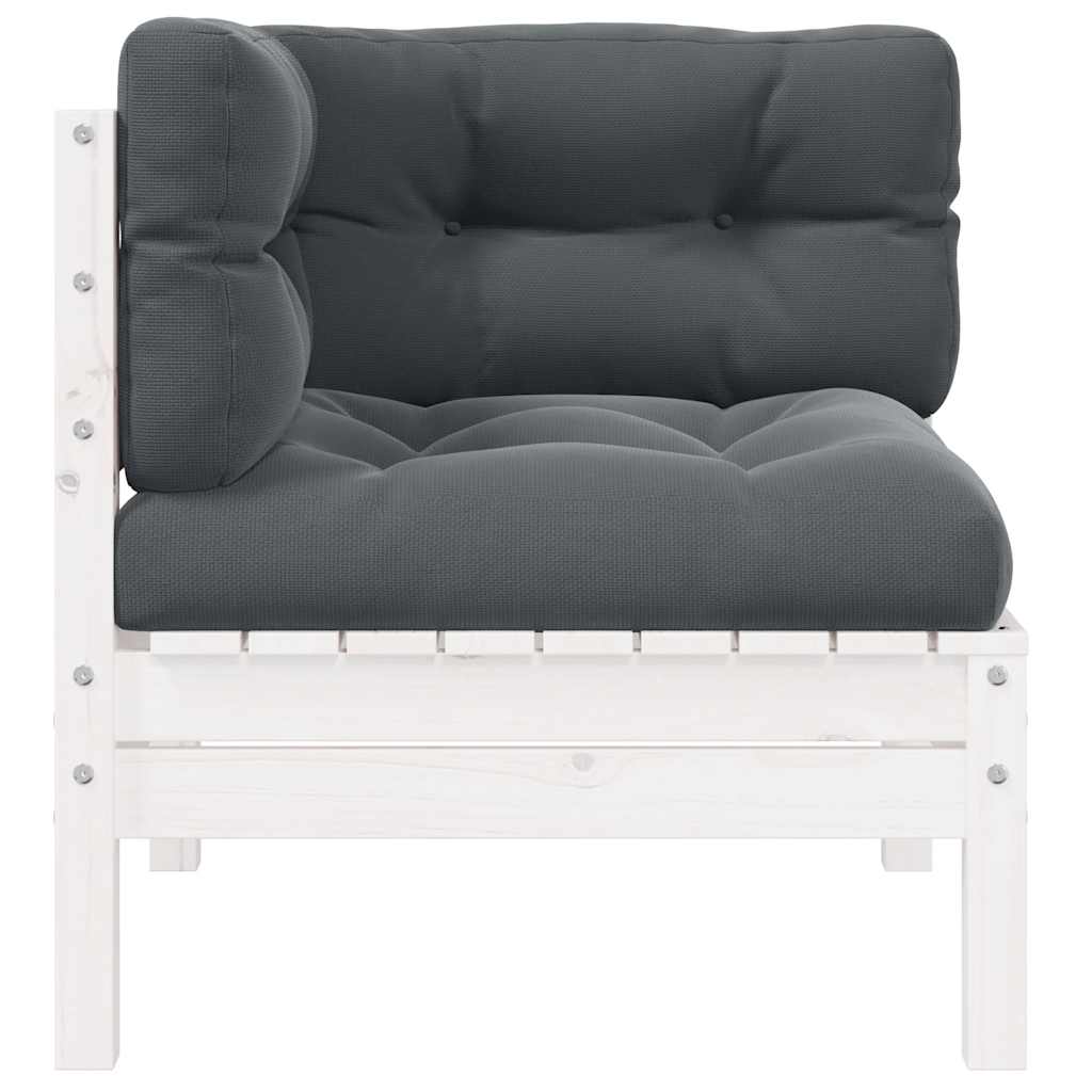 Kutna vrtna sofa s jastucima bijela od masivne borovine