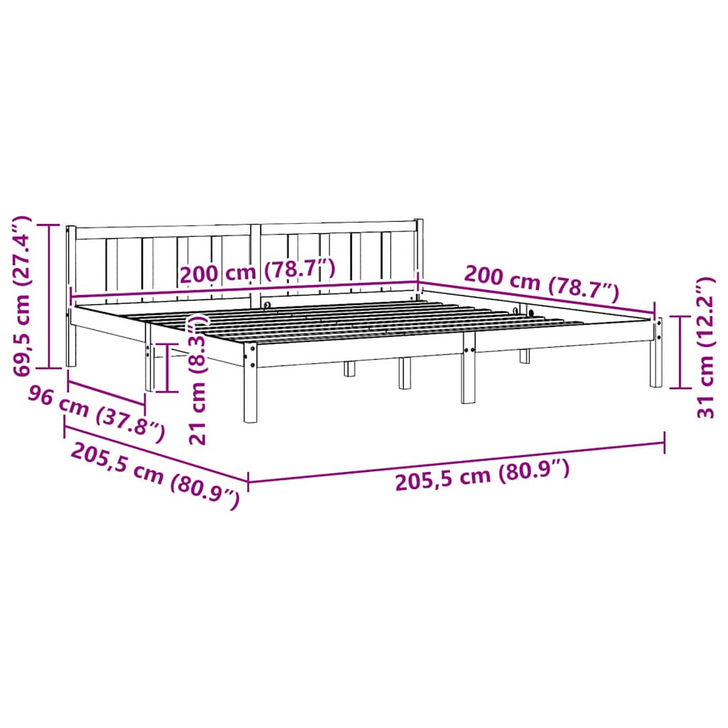 Okvir za krevet od masivne borovine crni 200 x 200 cm