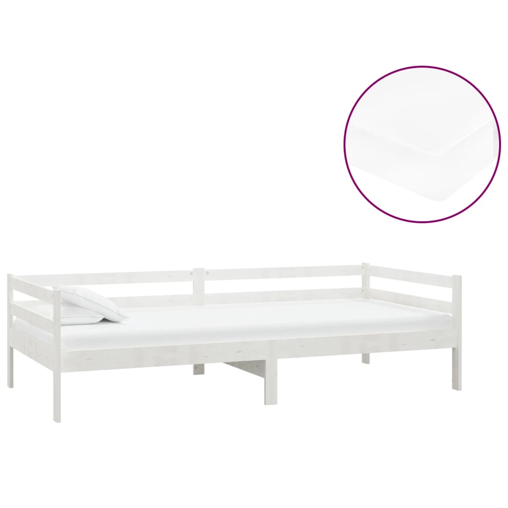 Dnevni ležaj s madracem 90 x 200 cm bijeli od masivne borovine