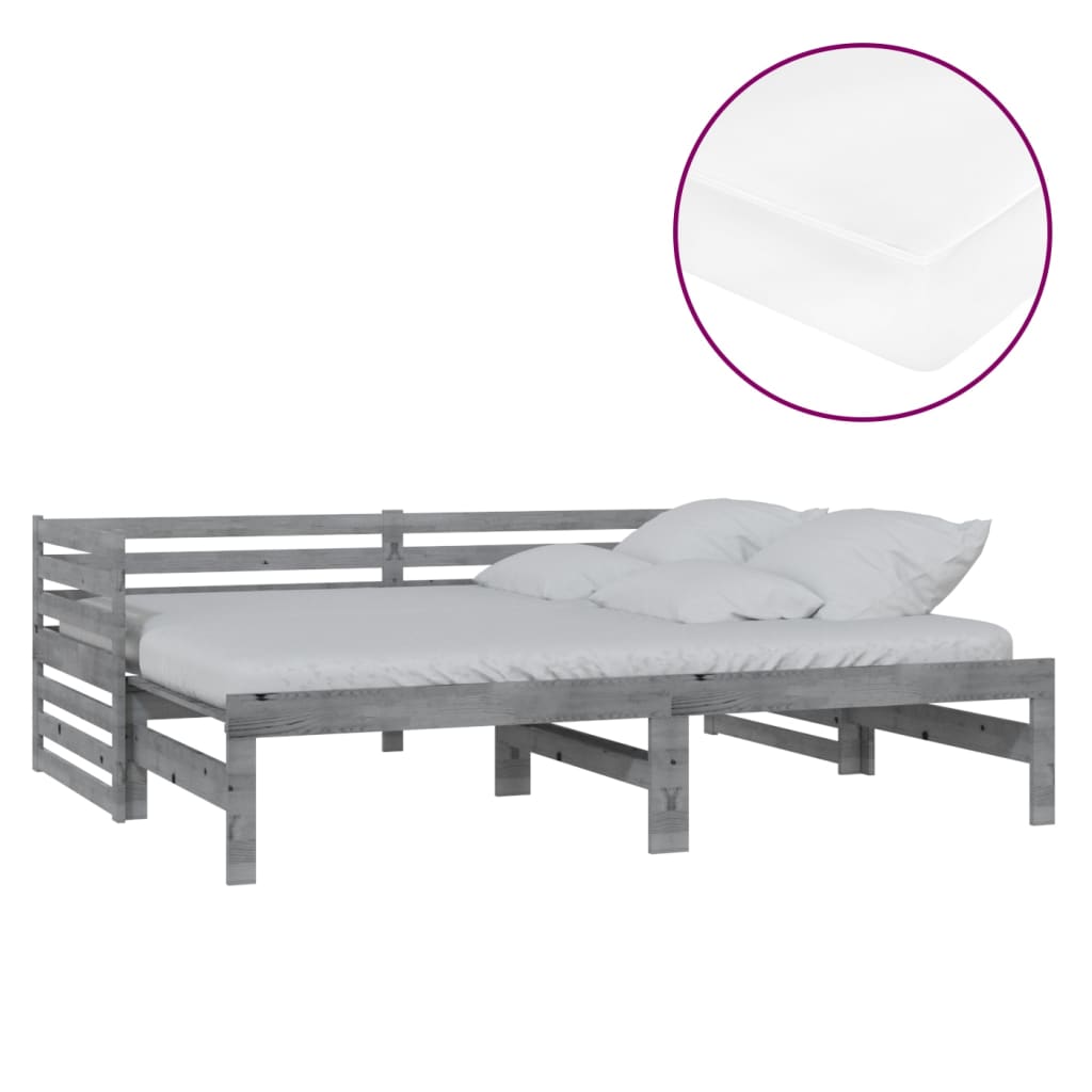 Dnevni ležaj na izvlačenje 2 x (90 x 200) cm sivi od borovine