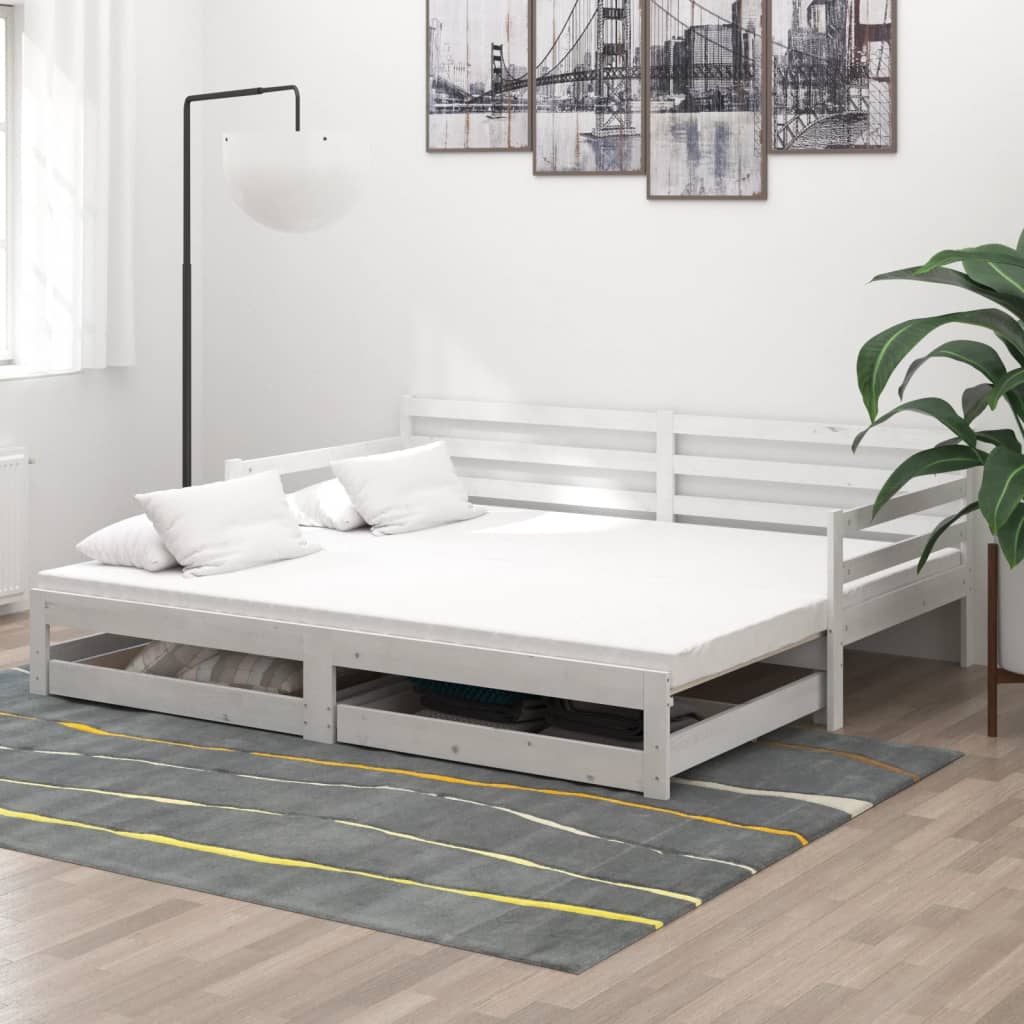 Dnevni ležaj na izvlačenje 2 x (90 x 200) cm bijeli od borovine
