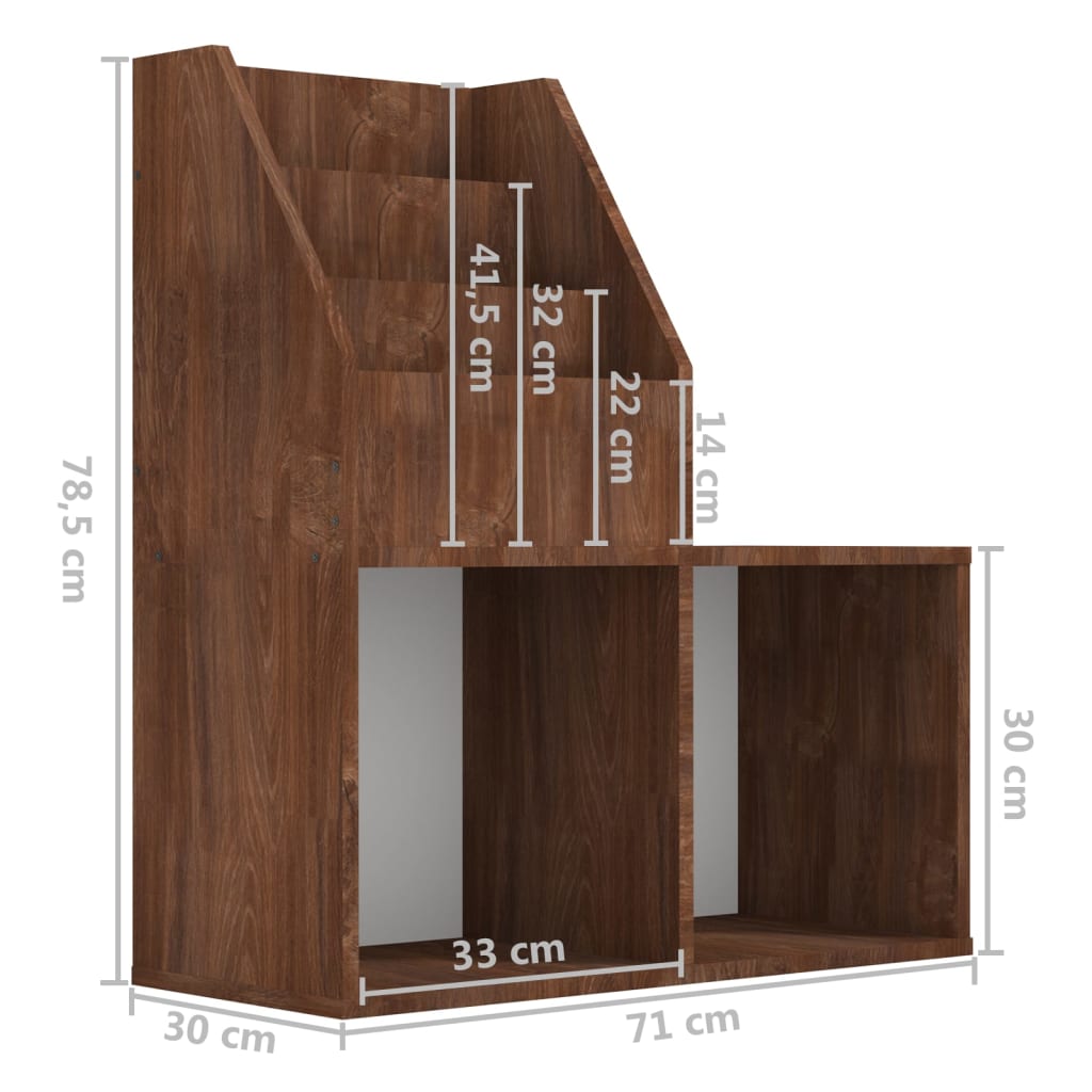 Stalak za dječje časopise smeđa boja hrasta 71x30x78,5cm drveni