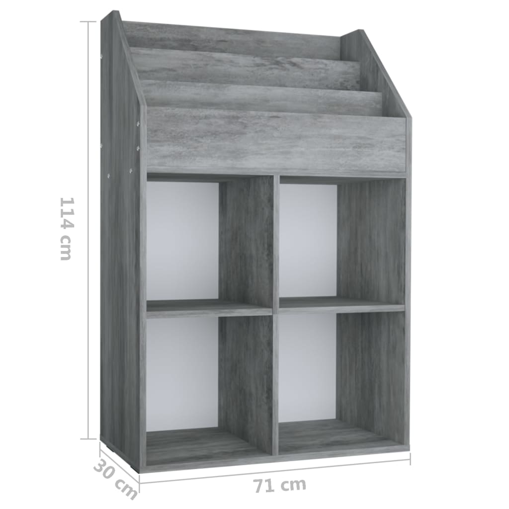 Stalak za dječje časopise boja betona 71 x 30 x 114 cm drveni