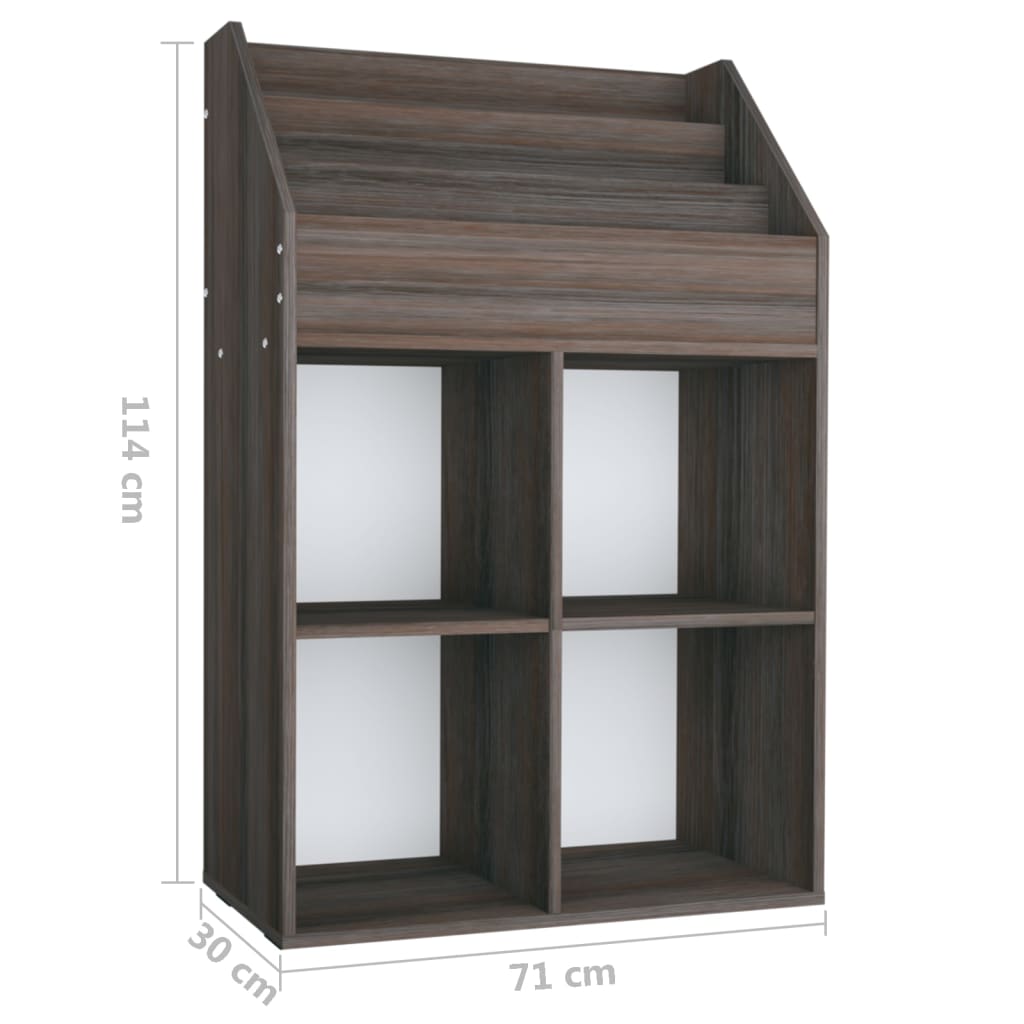 Stalak za dječje časopise sivi i hrast 71 x 30 x 114 cm drveni