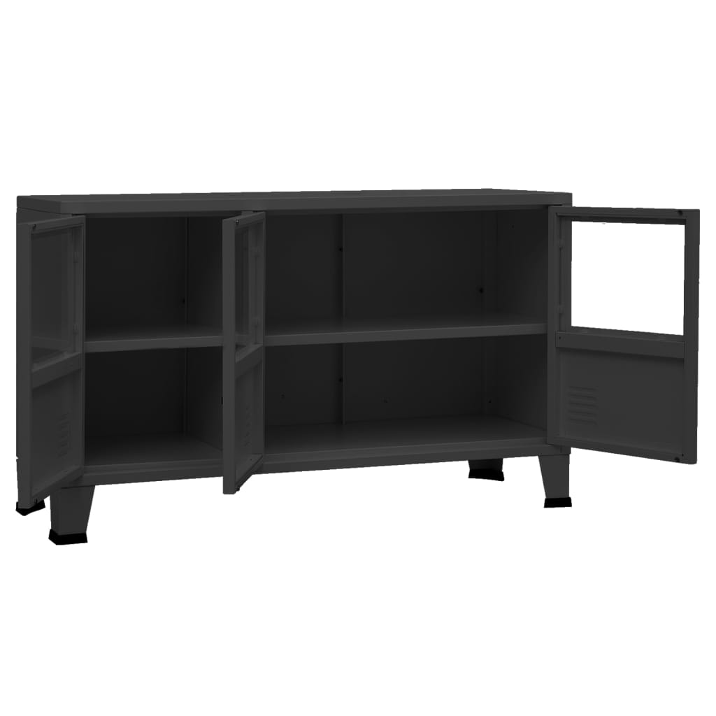 Komoda crna 105 x 35 x 62 cm od metala i stakla