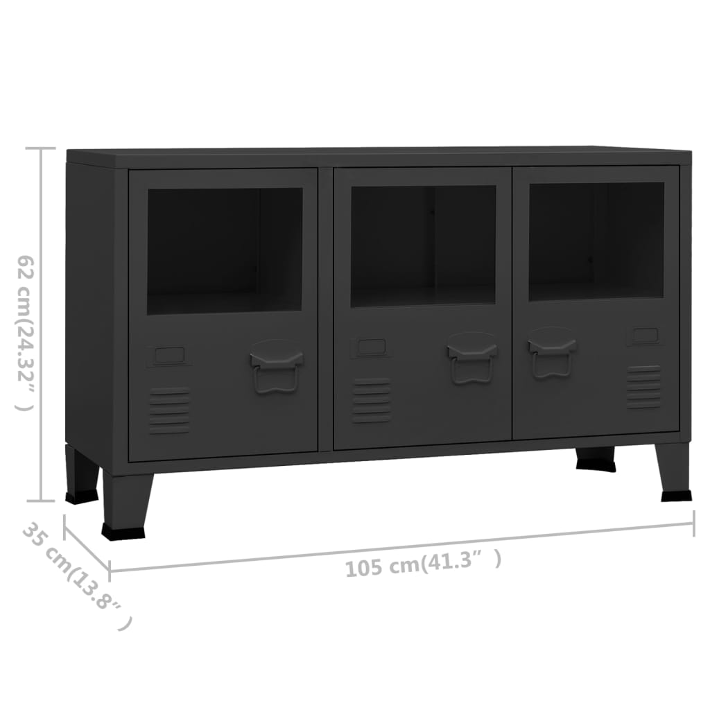Komoda crna 105 x 35 x 62 cm od metala i stakla