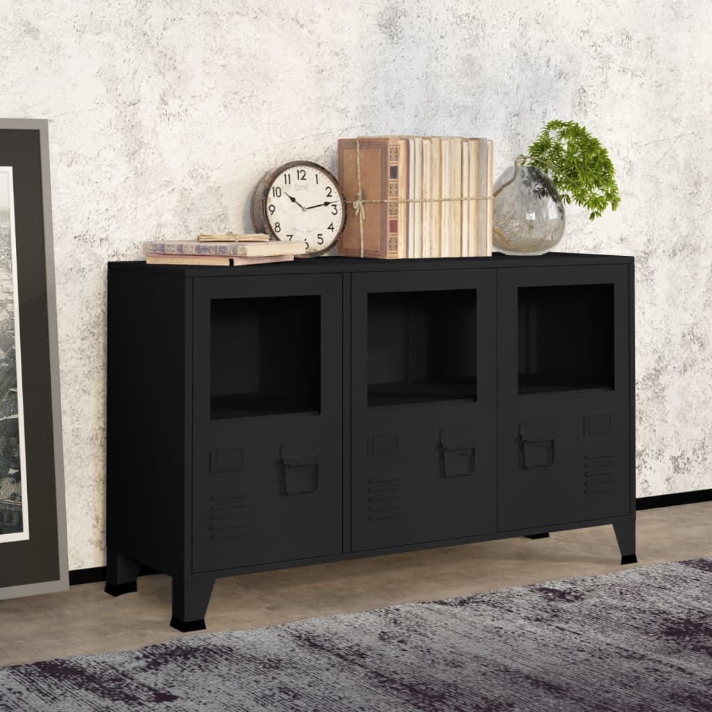 Komoda crna 105 x 35 x 62 cm od metala i stakla