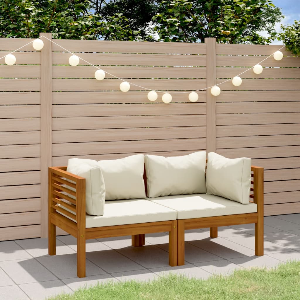 Vrtni dvosjed s krem jastucima od masivnog bagremovog drva