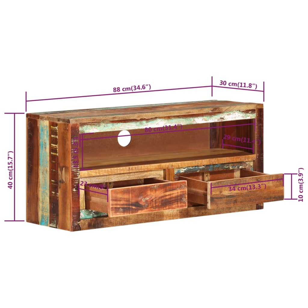 TV ormarić 88 x 30 x 40 cm od masivnog obnovljenog drva