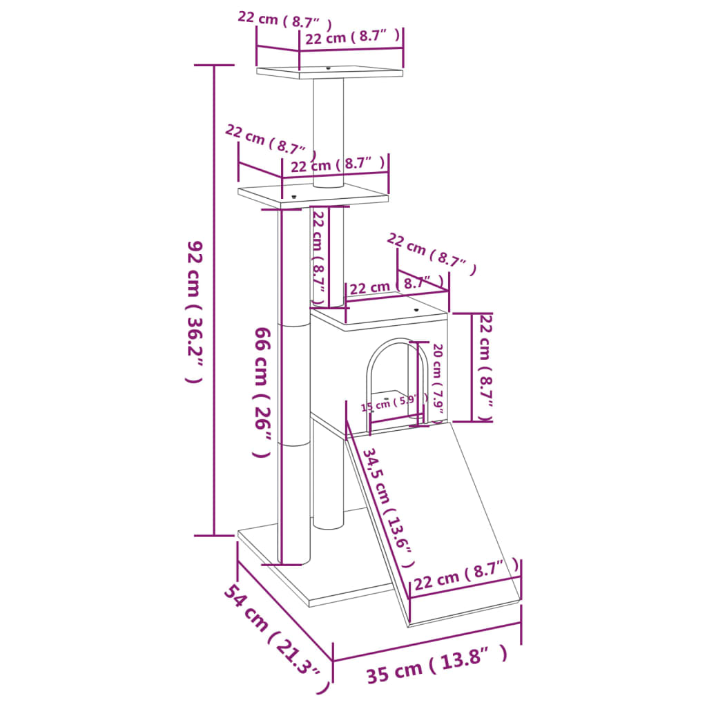 Penjalica za mačke sa stupovima za grebanje svjetlosiva 92 cm