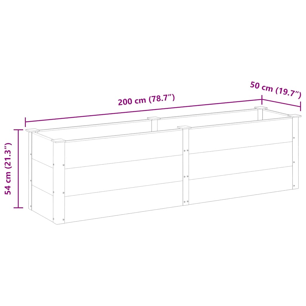 Povišena vrtna gredica 200 x 50 x 54 cm WPC siva