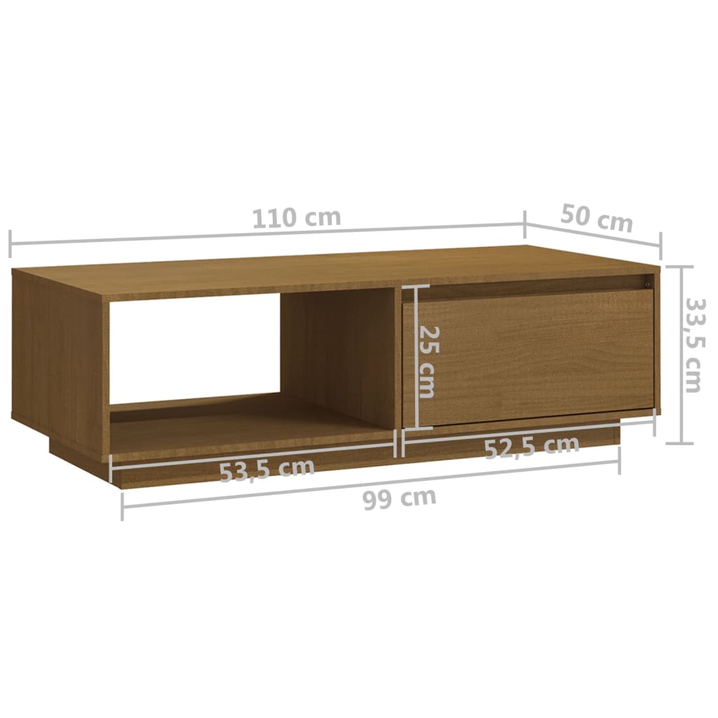 Stolić za kavu boja meda 110 x 50 x 33,5 cm od masivne borovine