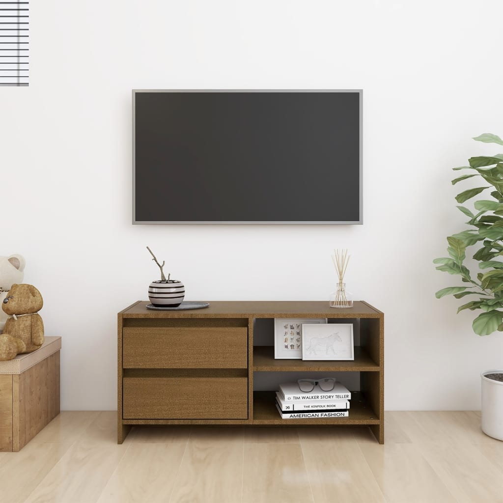 TV ormarić smeđa boja meda 80 x 31 x 39 cm od masivne borovine