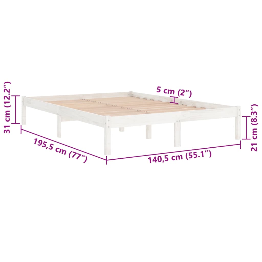 Okvir za krevet od masivnog drva bijeli 135x190 cm bračni