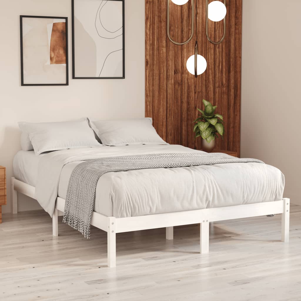 Okvir za krevet od masivnog drva bijeli 135x190 cm bračni