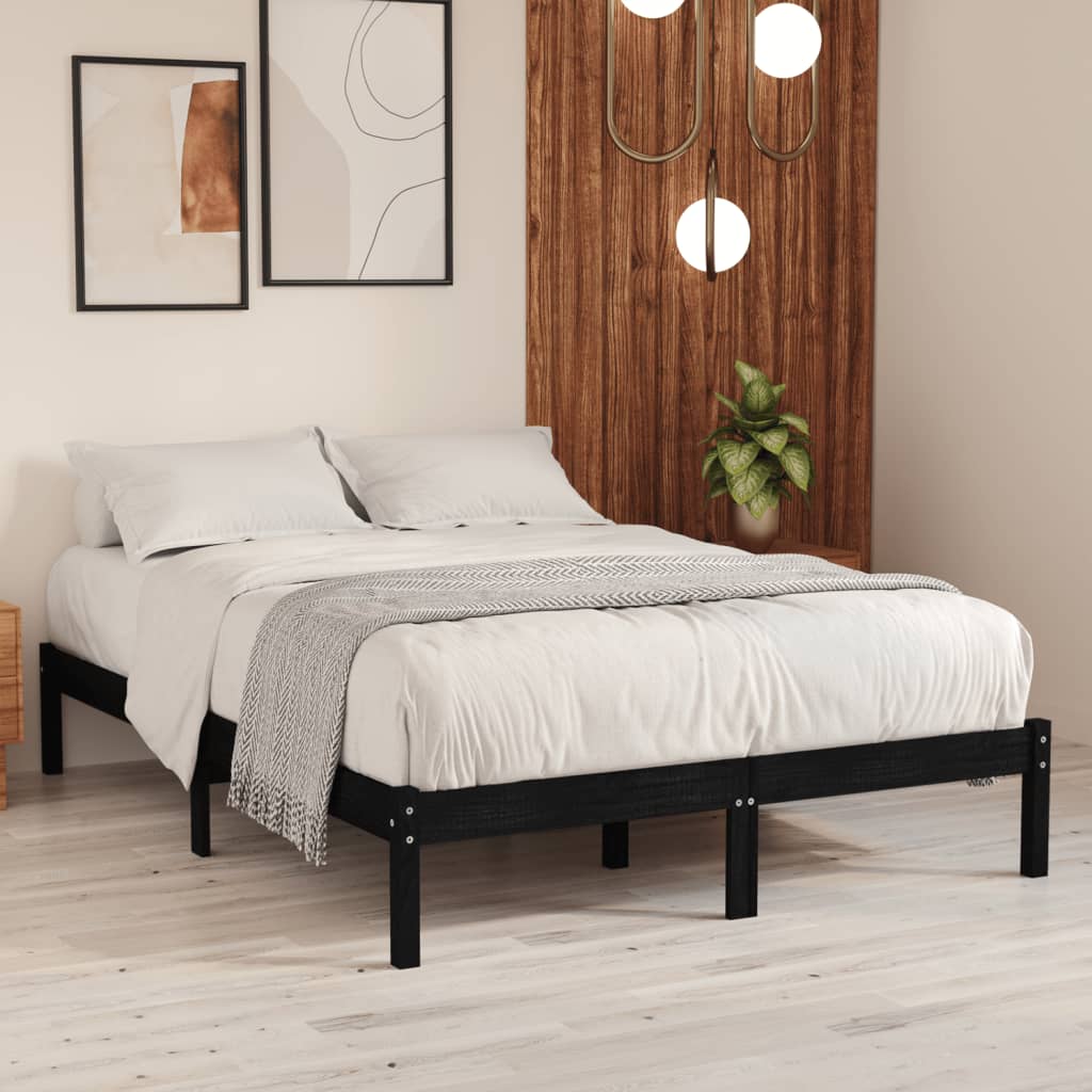 Okvir za krevet od masivne borovine crni 140 x 190 cm
