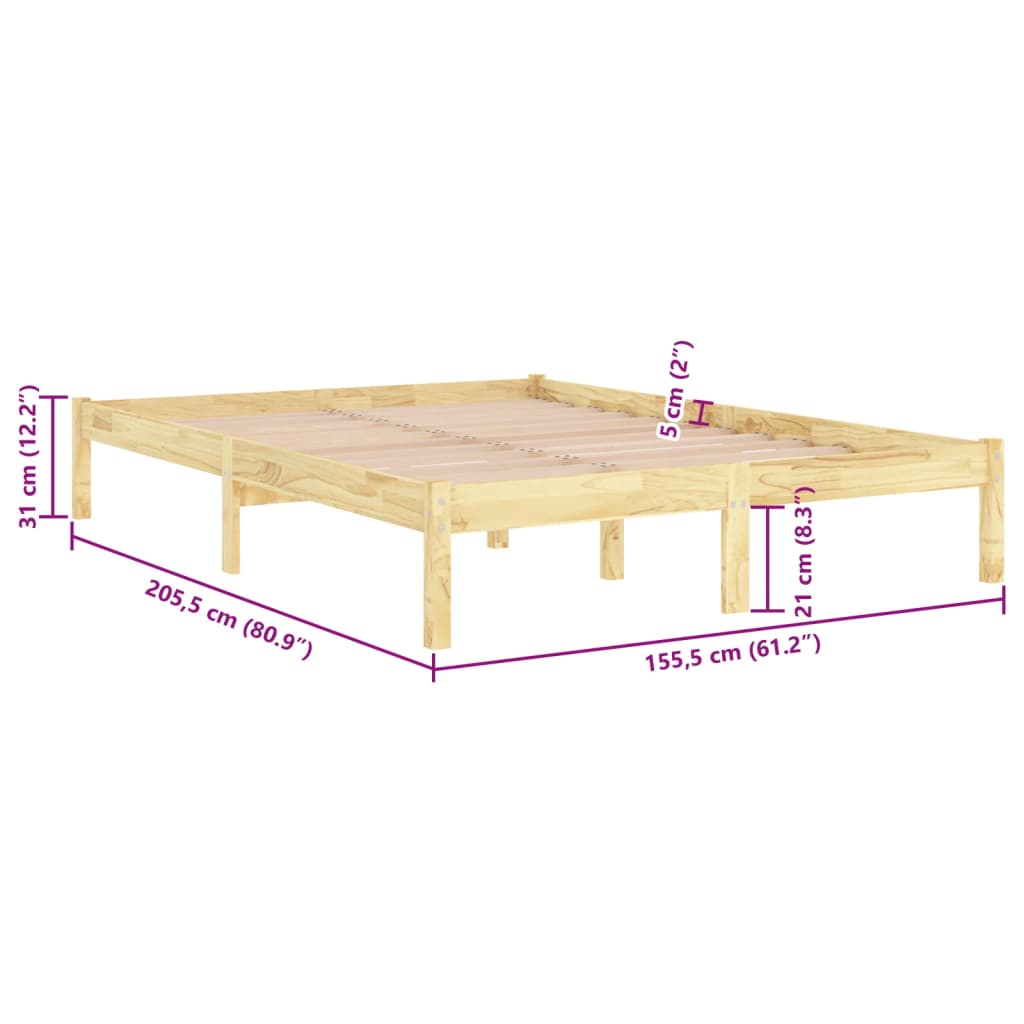 Okvir za krevet od masivnog drva 150 x 200 cm veliki bračni