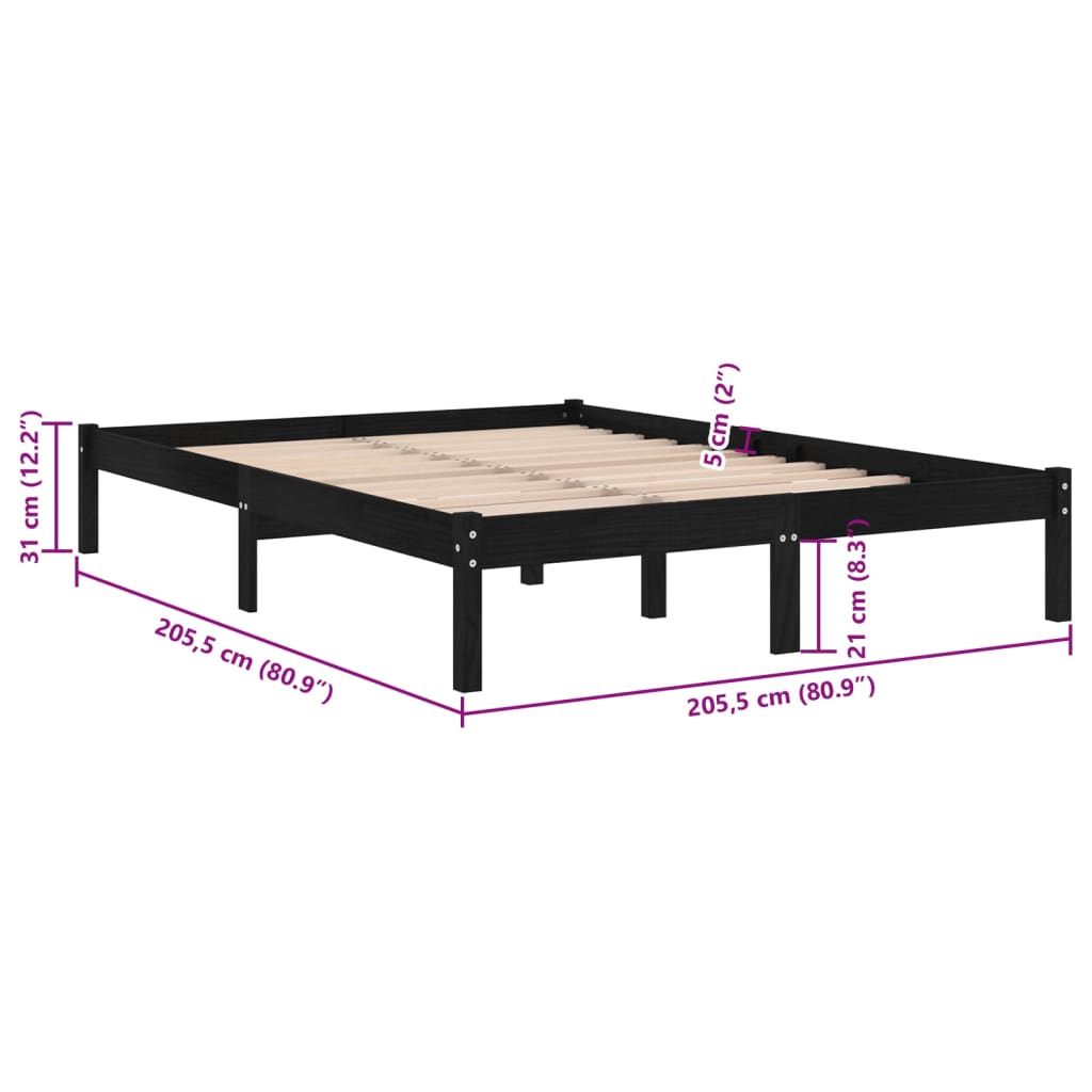 Okvir za krevet od masivne borovine crni 200 x 200 cm