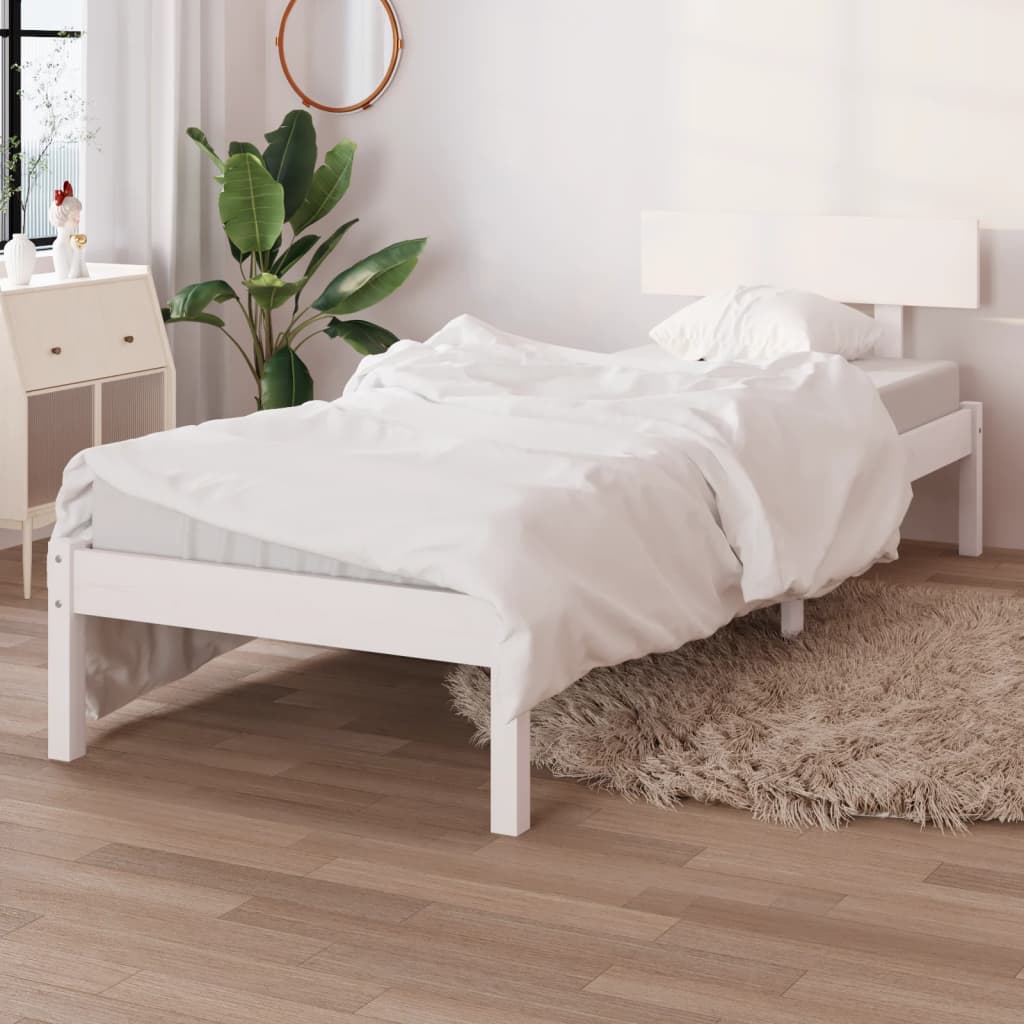 Okvir za krevet od masivnog drva bijeli 75 x 190 cm mali