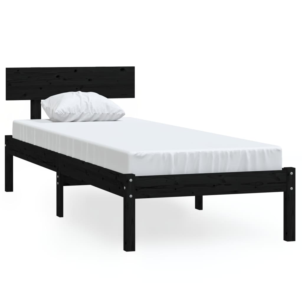 Okvir za krevet od masivnog drva crni 75 x 190 cm mali