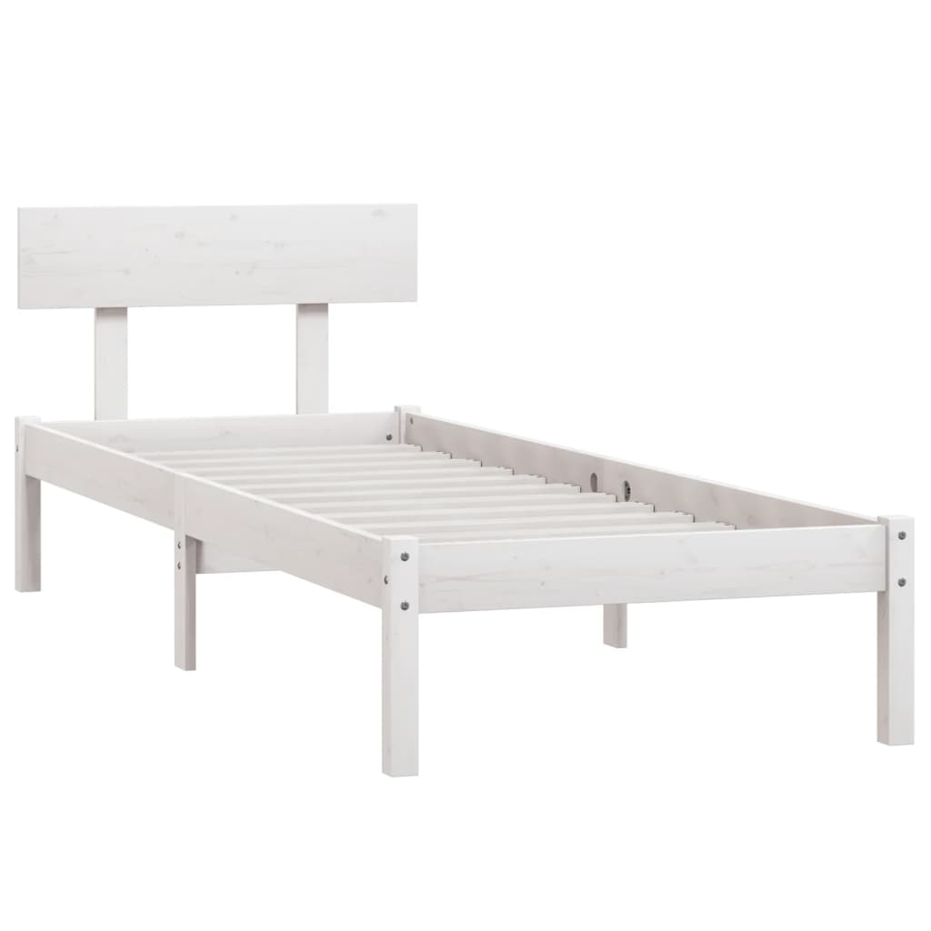 Okvir za krevet od masivne borovine bijeli 90 x 190 cm mali