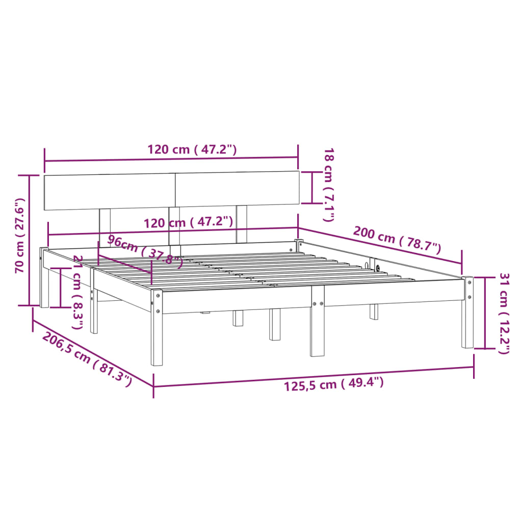 Okvir za krevet od masivne borovine bijeli 120 x 200 cm