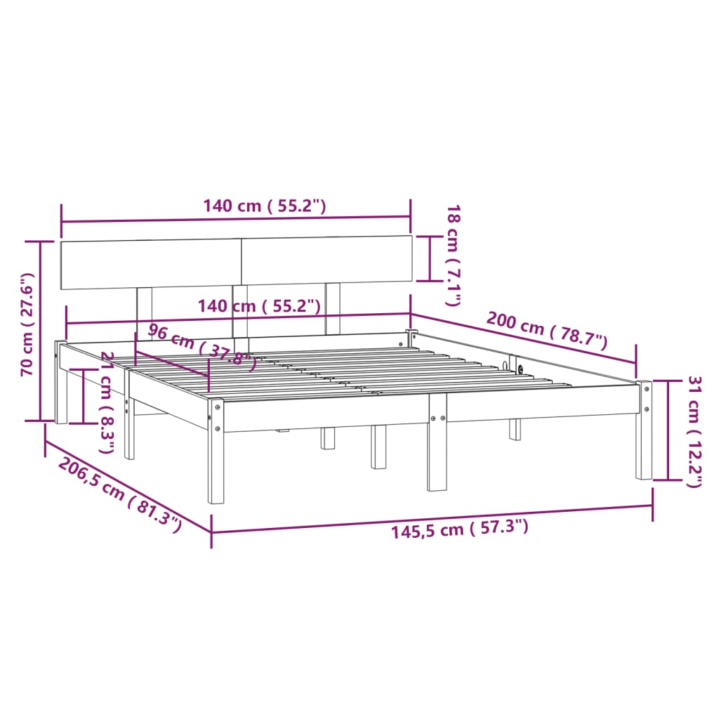 Okvir za krevet od masivne borovine crni 140 x 200 cm