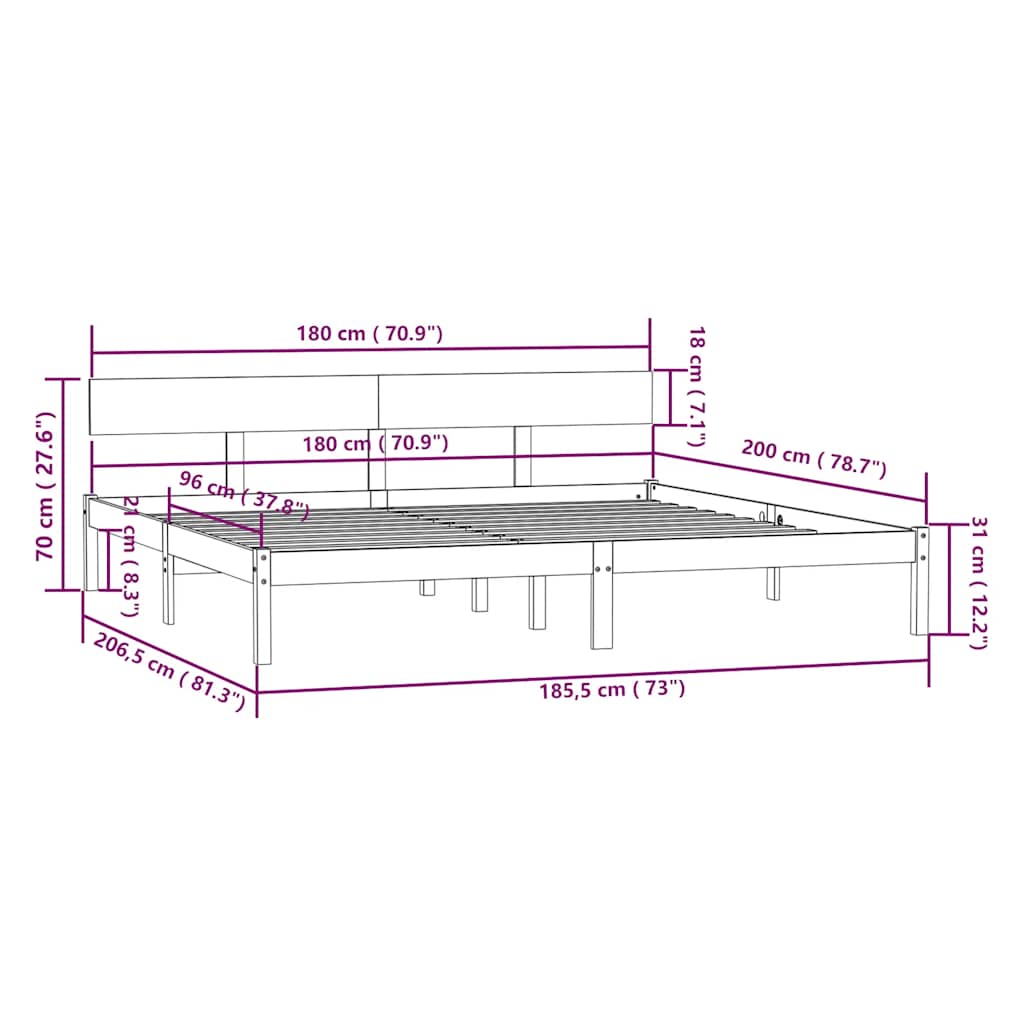 Okvir za krevet od borovine bijeli 180 x 200 cm Super King