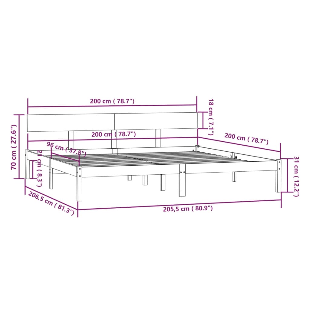 Okvir za krevet od masivne borovine sivi 200 x 200 cm