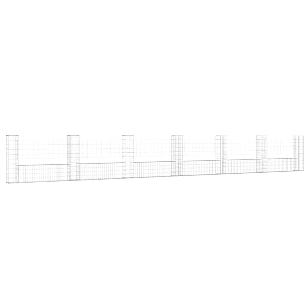 Gabionska košara U-oblika sa 7 stupova 740x20x100 cm željezna