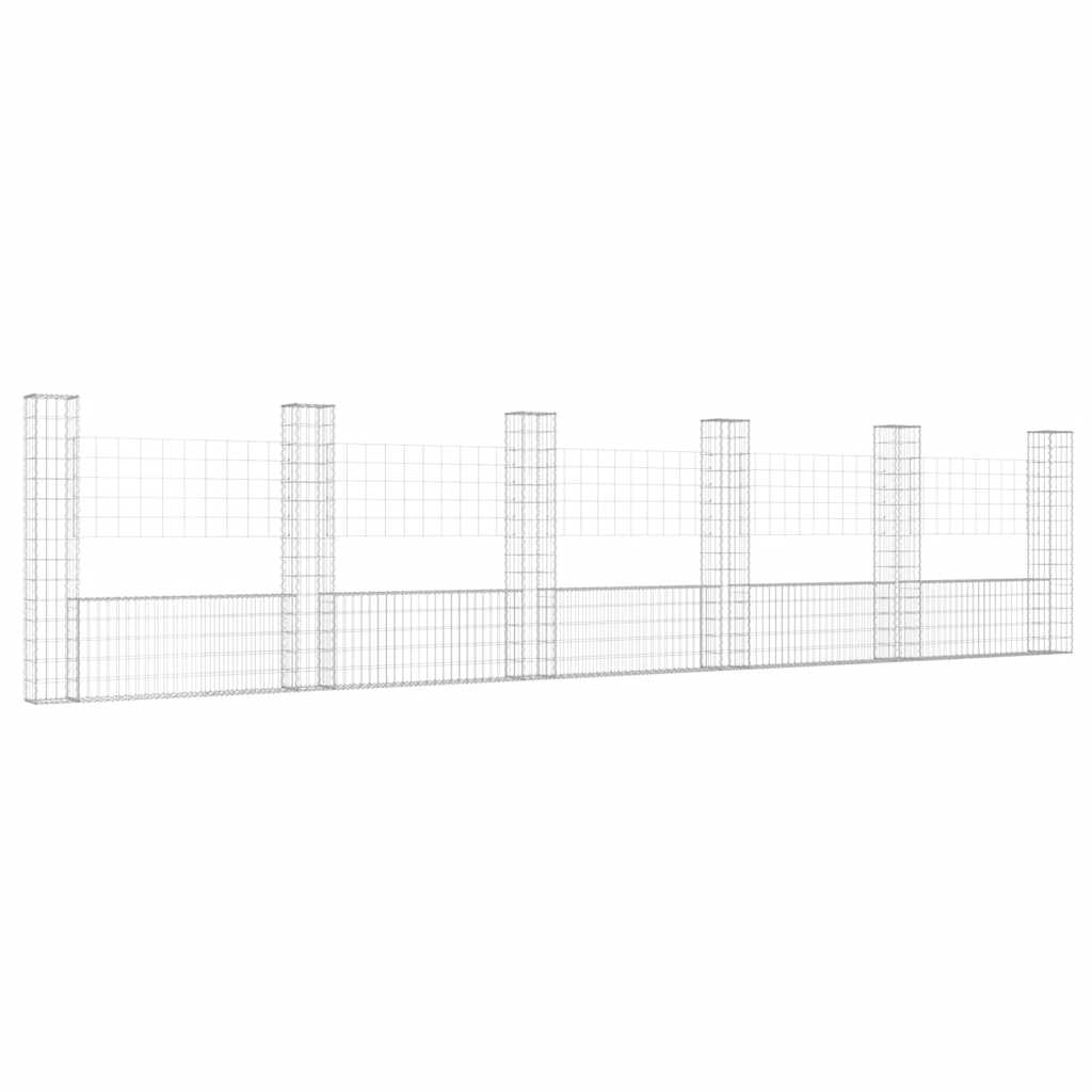 Gabionska košara U-oblika sa 6 stupova 620x20x150 cm željezna