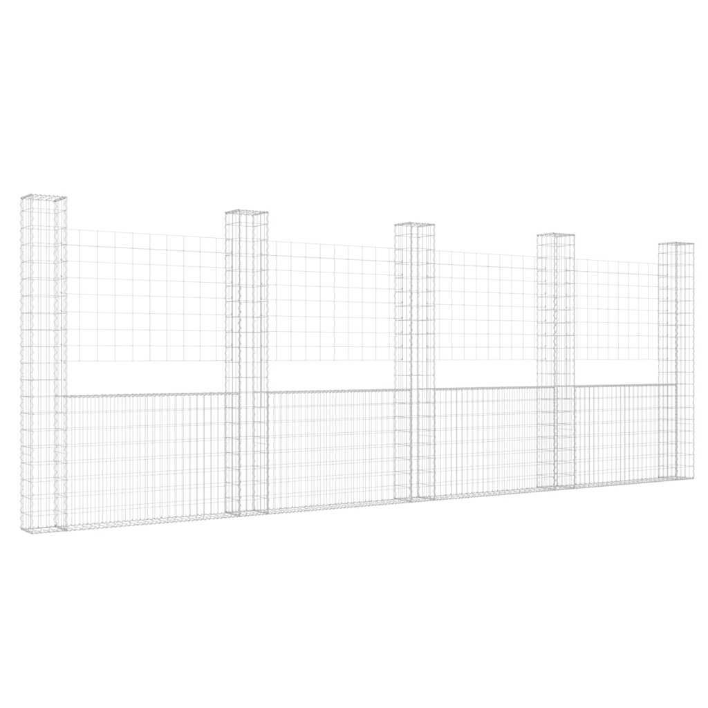 Gabionska košara U-oblika s 5 stupova 500x20x200 cm željezna