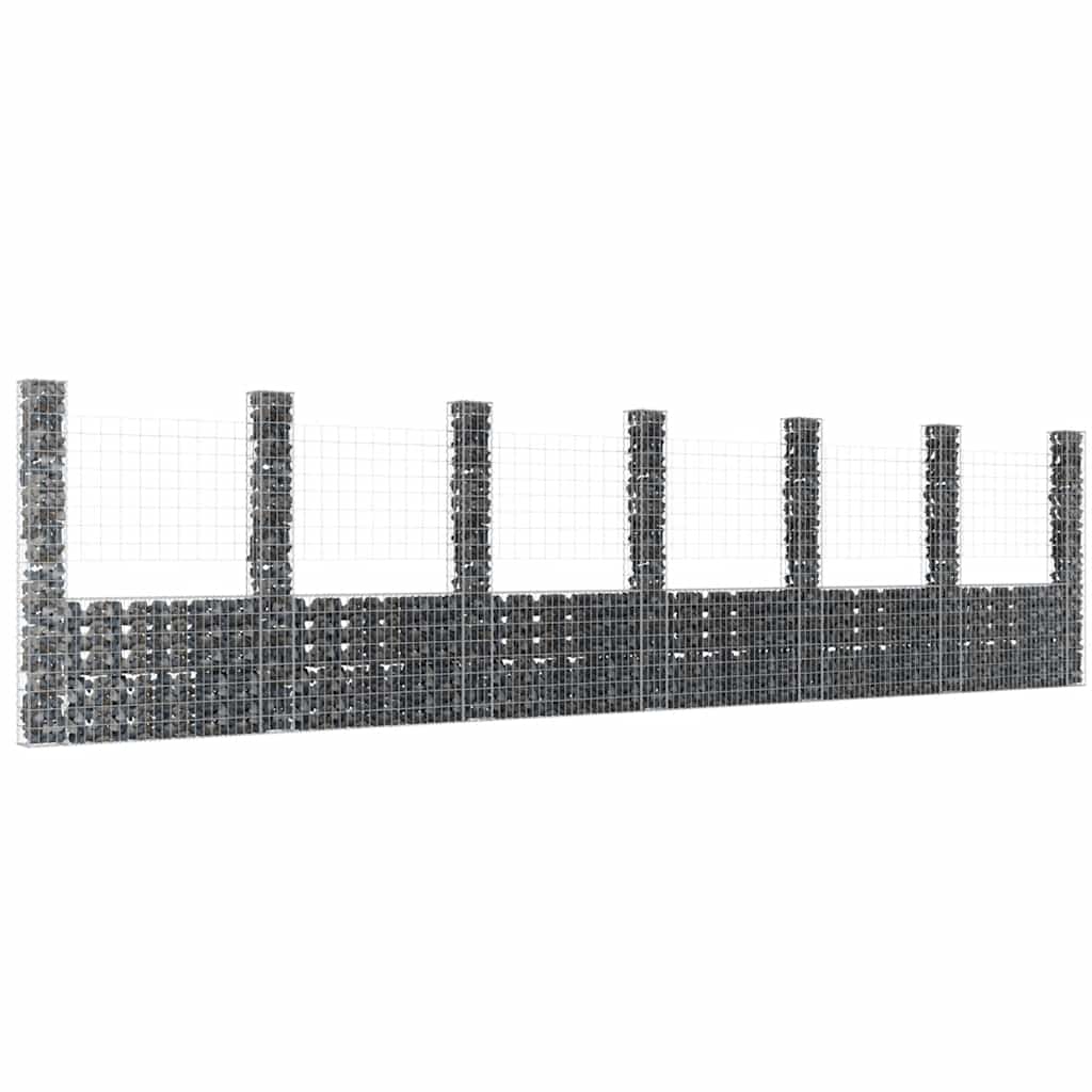 Gabionska košara U-oblika sa 7 stupova 740x20x200 cm željezna