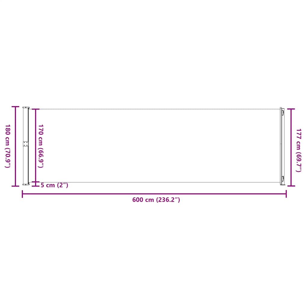 Uvlačiva bočna tenda za terasu 180 x 600 cm krem