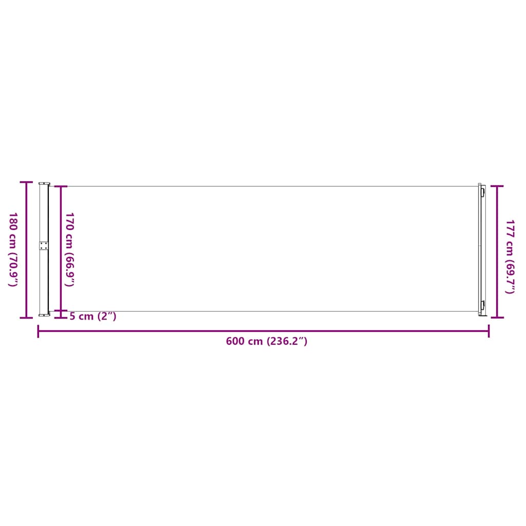 Uvlačiva bočna tenda za terasu 180 x 600 cm crvena